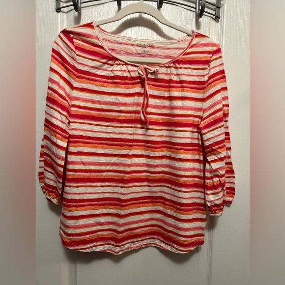 Talbots Pink & White Striped Peasant Top 3/4 Sleeve Size LP (Large Petite) - Picture 1 of 16